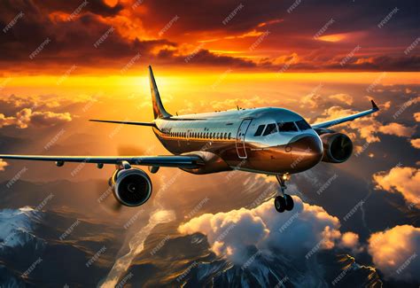 Premium AI Image | a large aircraft is flying in the sky at sunset