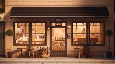 rendered cafe house  street  illustration   cozy cafe front