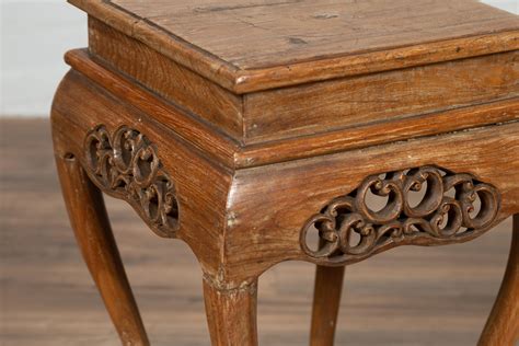 Chinese Ming Style Wooden Incense Stand with Cabriole Legs and Carved