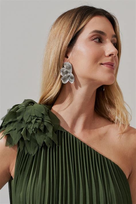 Koji Store Vestido de Festa Longo e Plissado com Decote Ombro Único