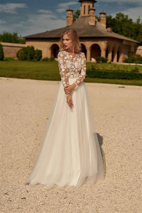 beautiful floral boho wedding dress long sleeves   wedding dress