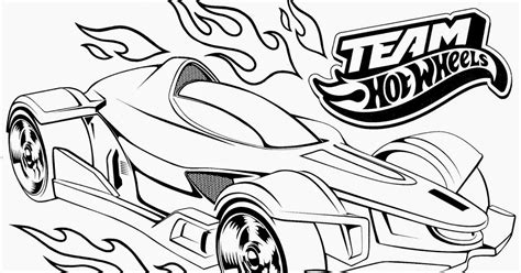 the hot wheels coloring page is shown in black and white, with flames ...