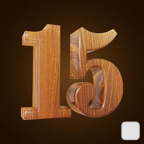 Premium PSD | Wooden number 15 texture 3d illustration