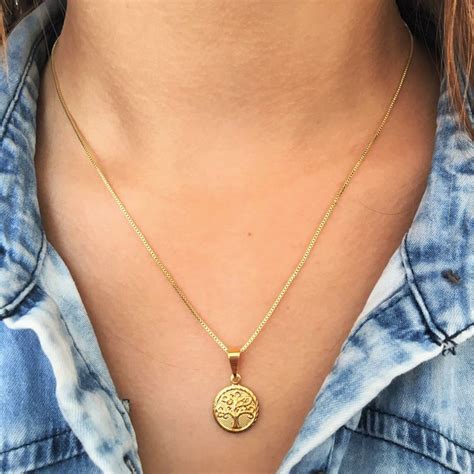 Colar Banhado A Ouro Feminino - Colar Choker Feminino + Pingente Arvore da Vida Banhado a ouro 18k ...