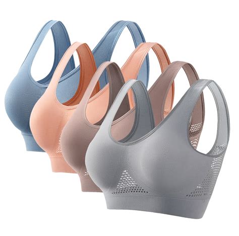 Fancifize 4Pack Plus Size Wirefree Bras for Women Sports Bra Breathable