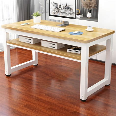 Light Wood Computer Desk with H-Shape Metal Base and Sleek Modern ...