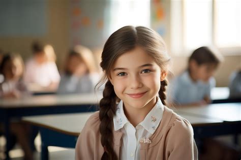 Premium Photo | Happy little girl in a class at school