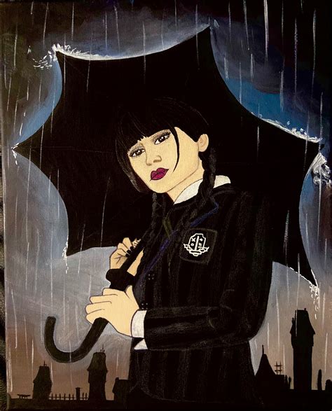 Wendy In The Rain ☔️ (Like Wednesday Adda, Painting by Evangelina