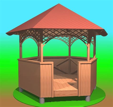 Скачать модель беседки из дерева "Шестигранка"