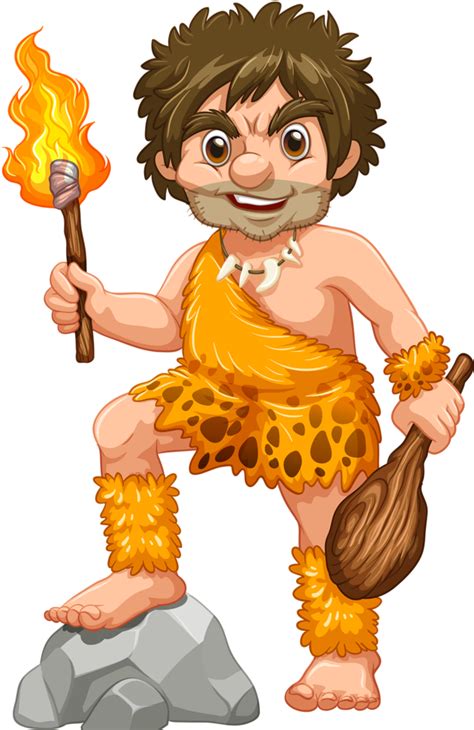 Download Animated Caveman With Torchand Club | Wallpapers.com