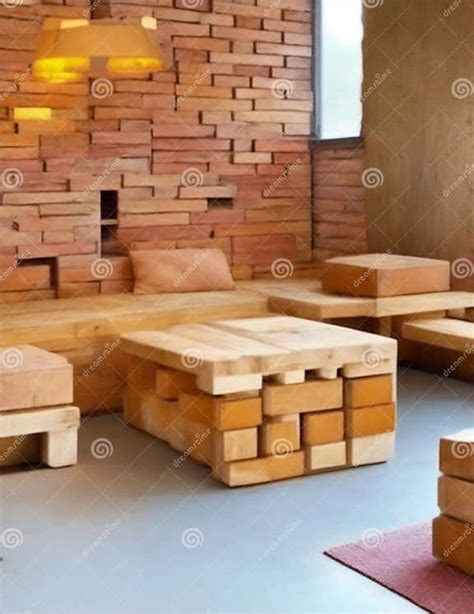 Furniture Made from Bricks and Recycled Wood Illustration Stock ...