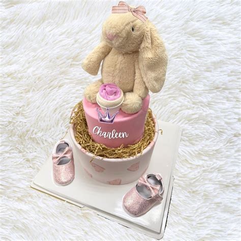 2 Tier Diaper Cake Sweet Bunny - Raw Ribbon