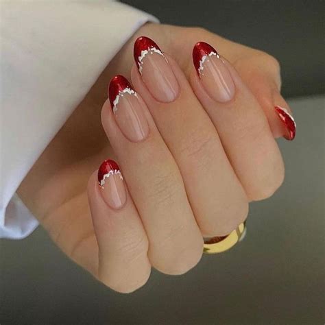 Holiday Nails, Nails, Winter Nails, Christmas Gel Nails, Red Tip Nails ...
