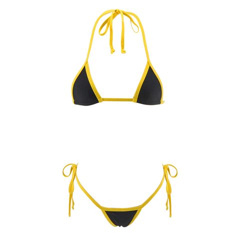 SHERRYLO G String Bikini Black and Orange Extreme Side Tie Micro
