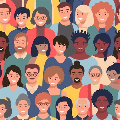 seamless pattern  people faces   ethnicity  ages
