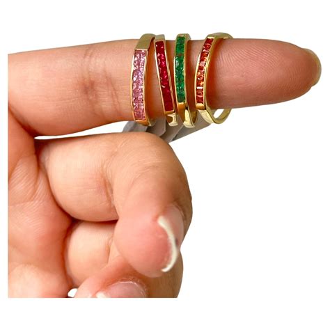 Half Eternity Gemstone Band, Dainty Gemstone Band, Minimalist Emerald