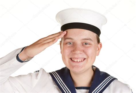 Young sailor saluting isolated white background — Stock Photo ...