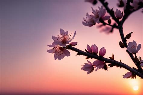 Premium Photo | Macro shot of a cherry blossom tree and sunset