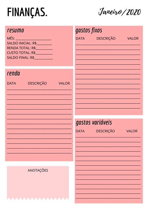 planilhas mensais  controle financeiro simples journal planner