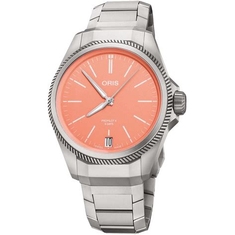 oris propilot  calibre  mm titanium  coral pink