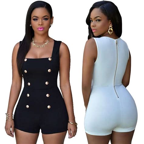 CHAMSGEND Double Button Zipper Back Elegant Bodycon Jumpsuit Women ...