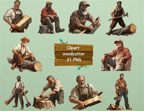 rustic woodcutter clipart  png illustrations commercial