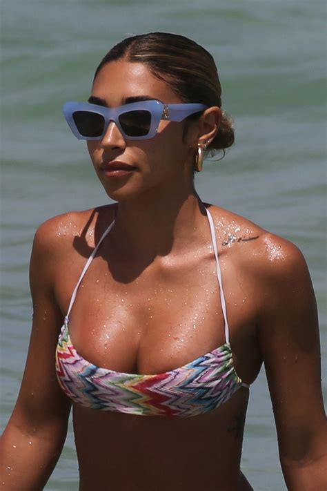 Chantel Jeffries in a Colorful Patterned Bikini and Matching Sunglasses