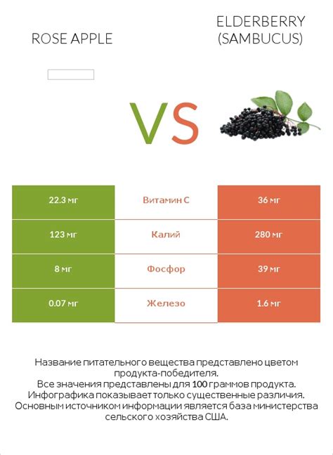 Сравнить продукты Джамбоза (розовое яблоко) и Бузина