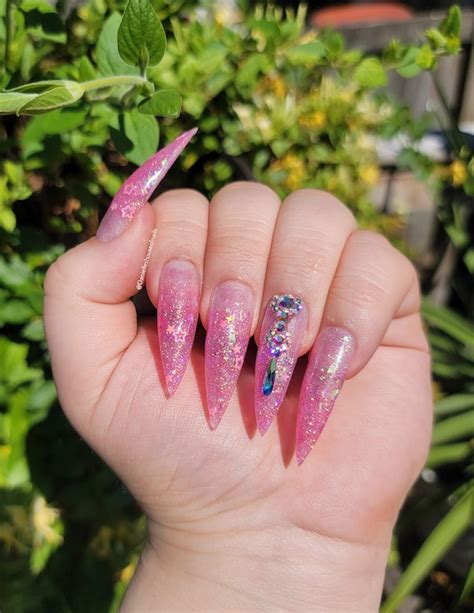 Pink Glitter Press on Nails Stiletto Nails Luxury Press on - Etsy