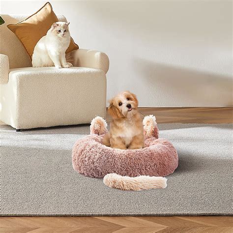 beige brown  plush pet dog cat calming bed  cute ear cm