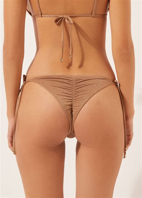 Brazilian-Bikinihose mit schmalen Bändchen Golden Gleam - Brazilian