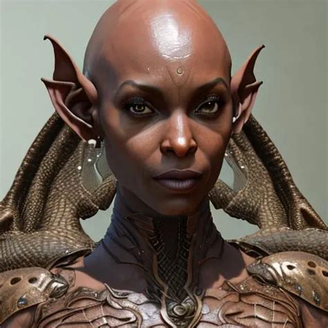 portrait painting of a brown female elf that looks l...