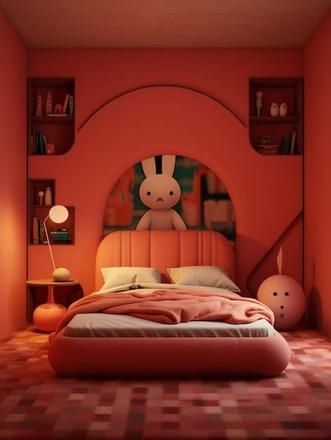 Premium AI Image | There is a bed with a pink headboard and a pink ...