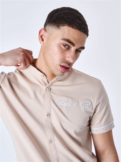 Embroidered logo short-sleeve shirt - Beige