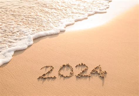 2024 Год Написан Пляже Закатное Время Концепция Нового 2024 Года ...