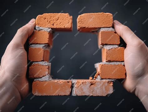 Hands holding a brick wall with a square hole symbol of opportunity