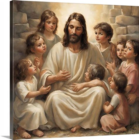 jesus christ   children painting   canvas wrap print