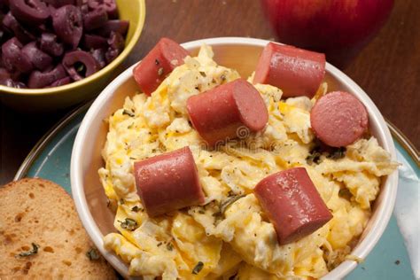 Breakfast with Scramble Eggs and Sausage Stock Image - Image of ...