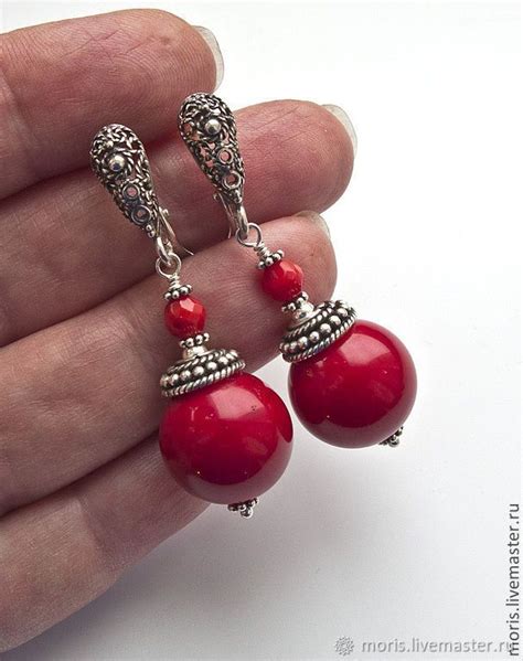 Серьги с кораллами из серебра "Калли" натуральные красные кораллы ...