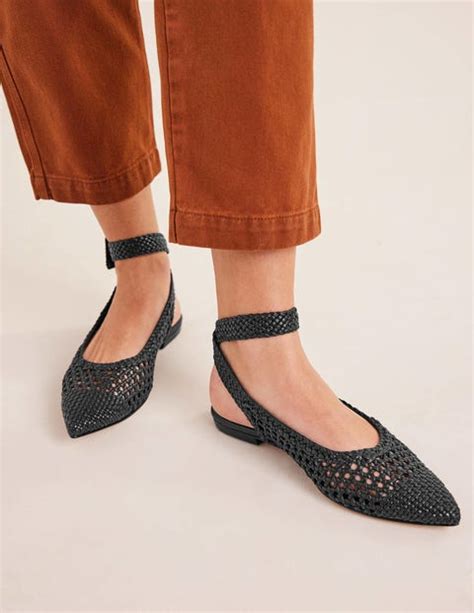 ankle strap pointed flats black woven leather boden eu