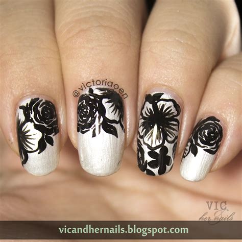 vic   nails digital dozen  floral day  bw doodles