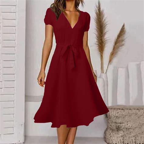 TIANEK Women Semi Formal Dress Floral V-Neck Elegant Ball Boho Dress