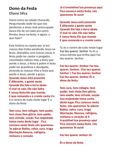 O Dono Da Festa Letra - DONO DA FESTA - Eliane Silva (Impressão) | PDF | Jesus