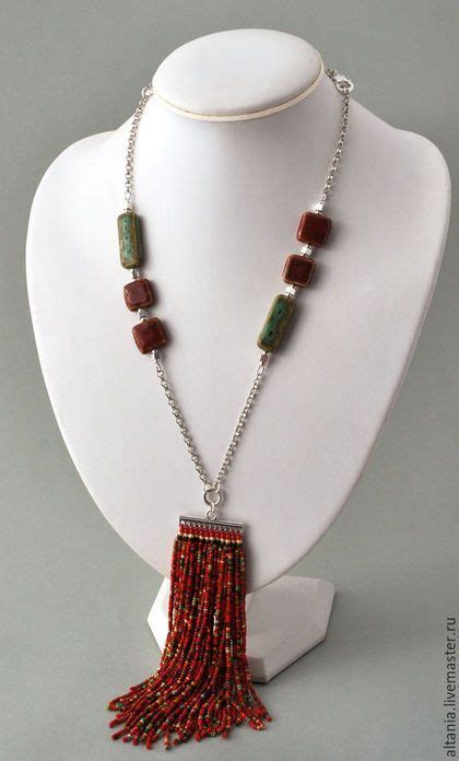 Цветок граната - колье-подвес | Beaded necklace, Bead work, Tassel necklace
