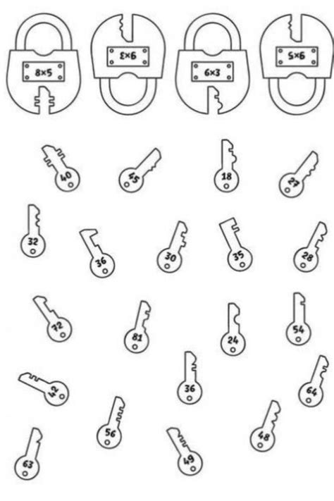 Lock And Key Puzzles | Activity pages for kids free printables, Math ...