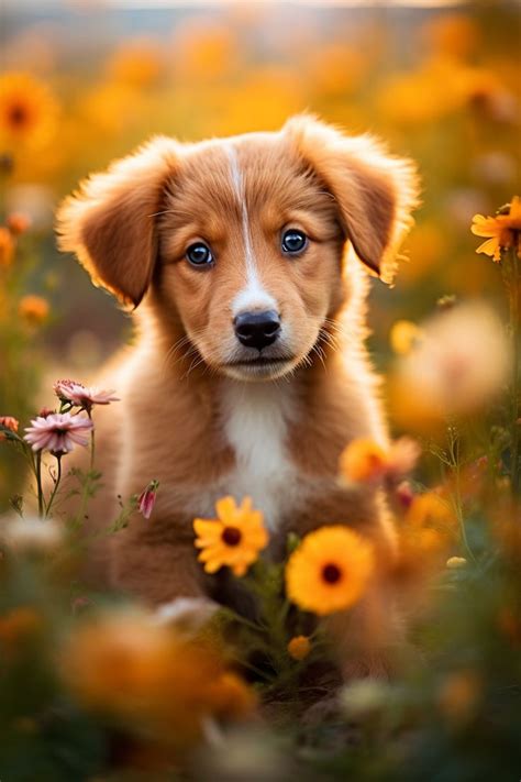 Adorable Puppy amid Blooms Background | Schattige dieren, Schattige ...