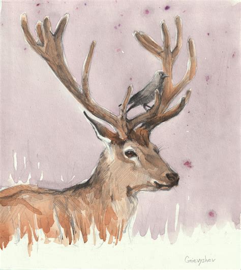 deer  bird  oleksii gnievyshev drawing  tea  rart