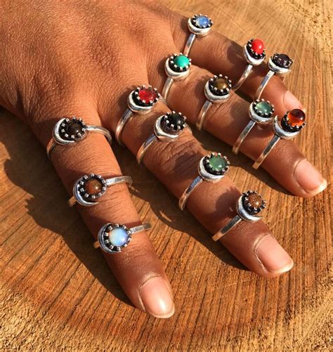 adjustable ring assorted crystal rings silver plated gemstone ring