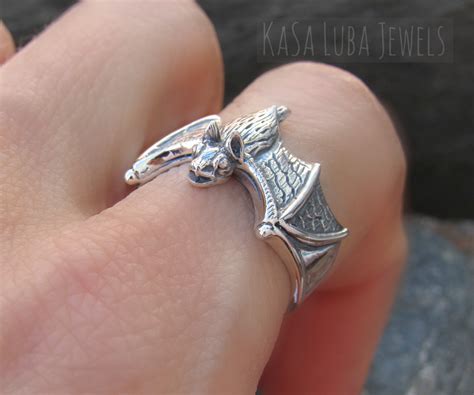 Silver Bat Ring Silver Sing Bold Ring Halloween Gothic | Etsy