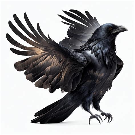 Premium Photo | Black raven spread its wings isolated on white, close
